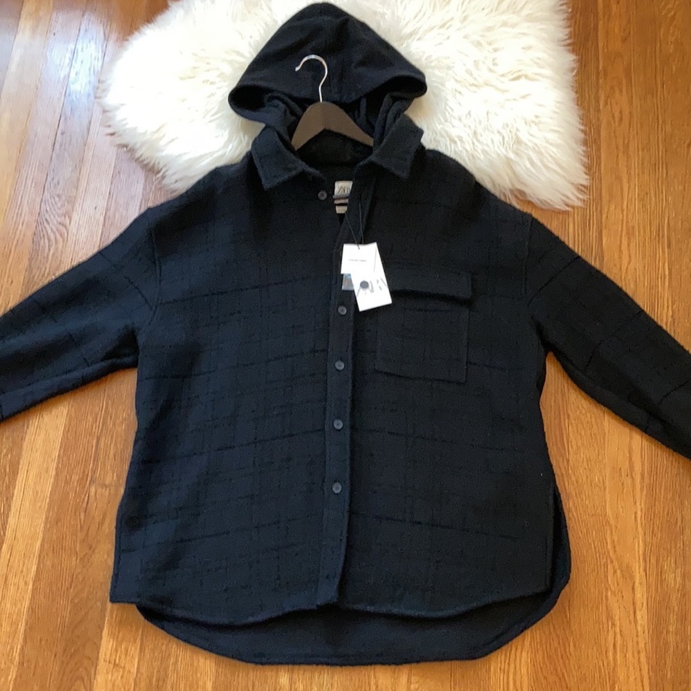 Zara Man Italian Fabric Tweed Hoodie Shirt Jacket